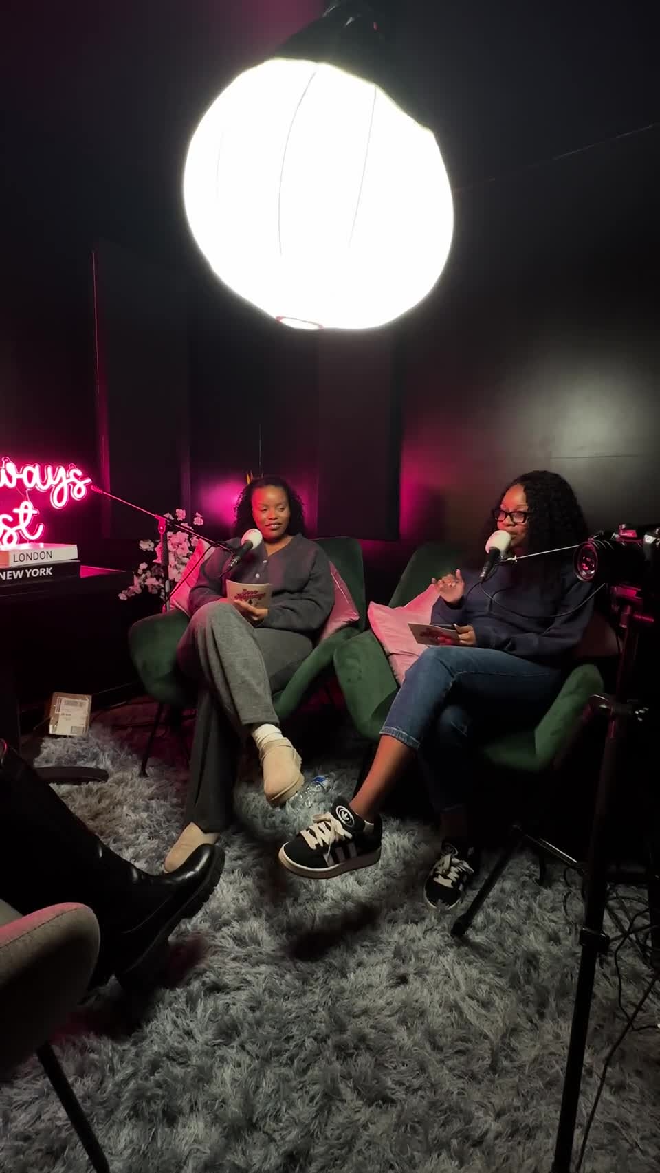 Behind the scenes of a podcast recording